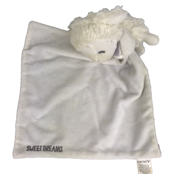 Carters White Lamb Sweet Dreams Baby Sheep Plush Security Blanket 2017 9x9" FLAW - Picture 1 of 10